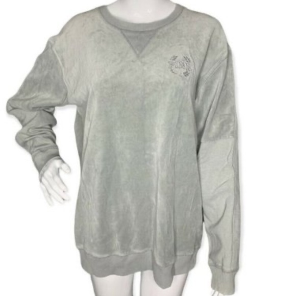 Victoria Secrets Pink Velour and Cotton Pullover Logo Sweatshirt - Picture 3 of 8